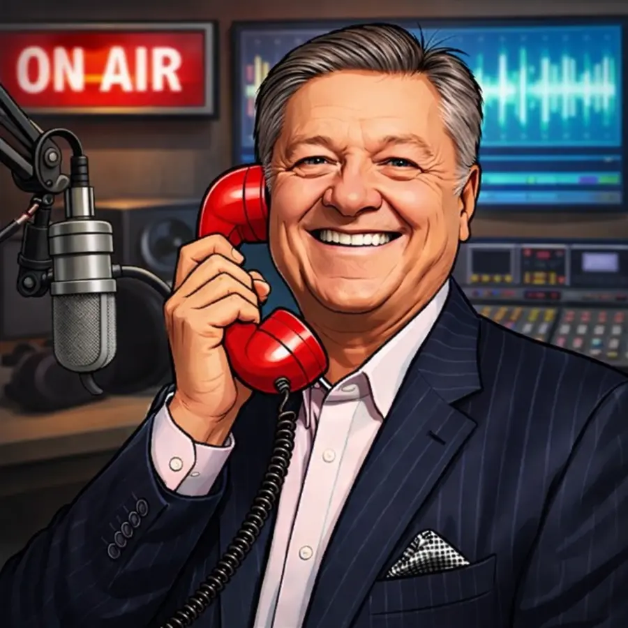 Illustration of Dom Giordano in a radio studio