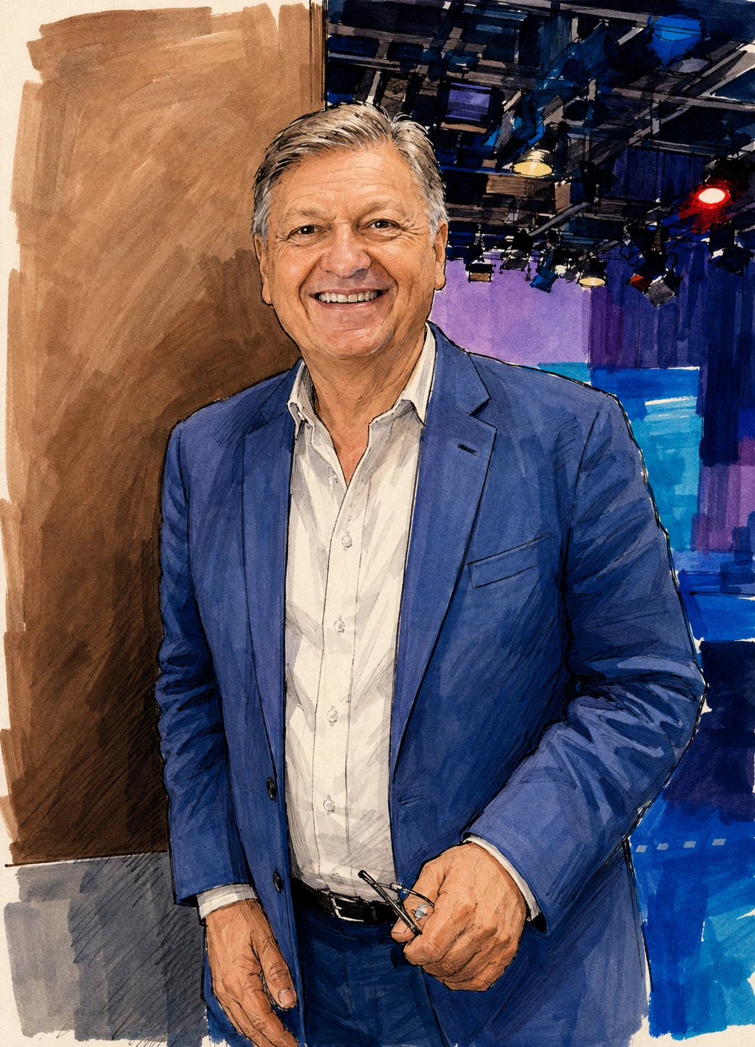 Marker illustration of Dom Giordano at a broadcasting event